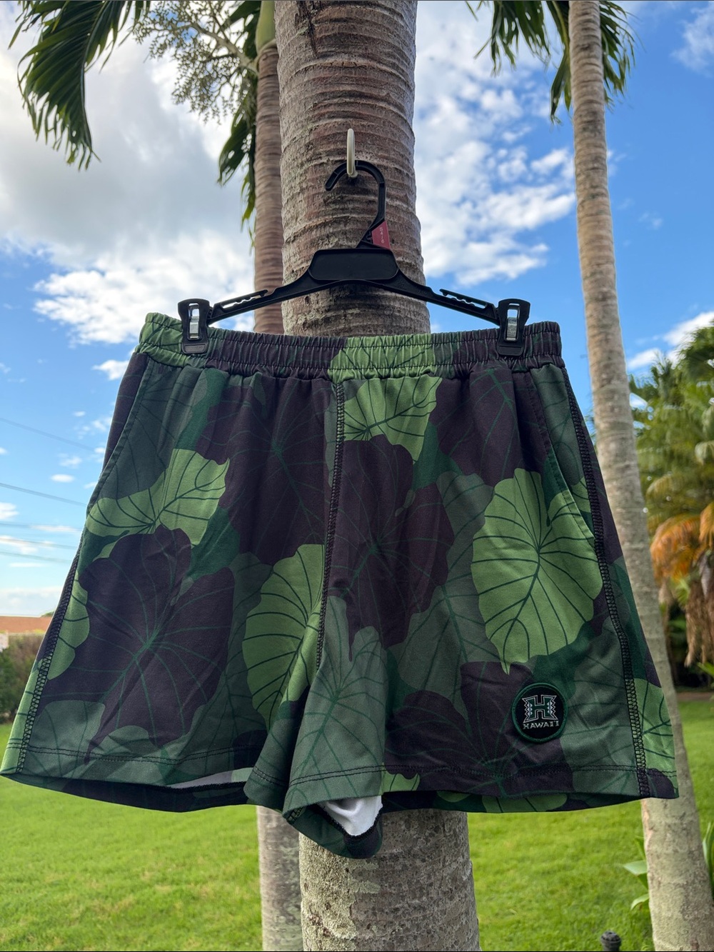 Men's Athletic Shorts with Green Kalo Leaf Print — University of Hawaii